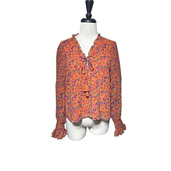 Rebecca Minkoff Long Sleeve Chiffon Boho Floral Blouse Peasant top Medium - Picture 1 of 5
